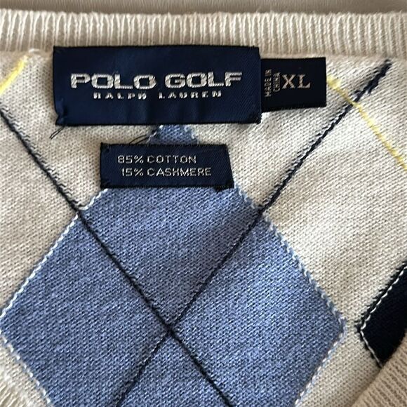Polo Golf Ralph Lauren Argyle Sweater Vest Men's XL Blue/White Diamond Knit - Picture 6 of 9